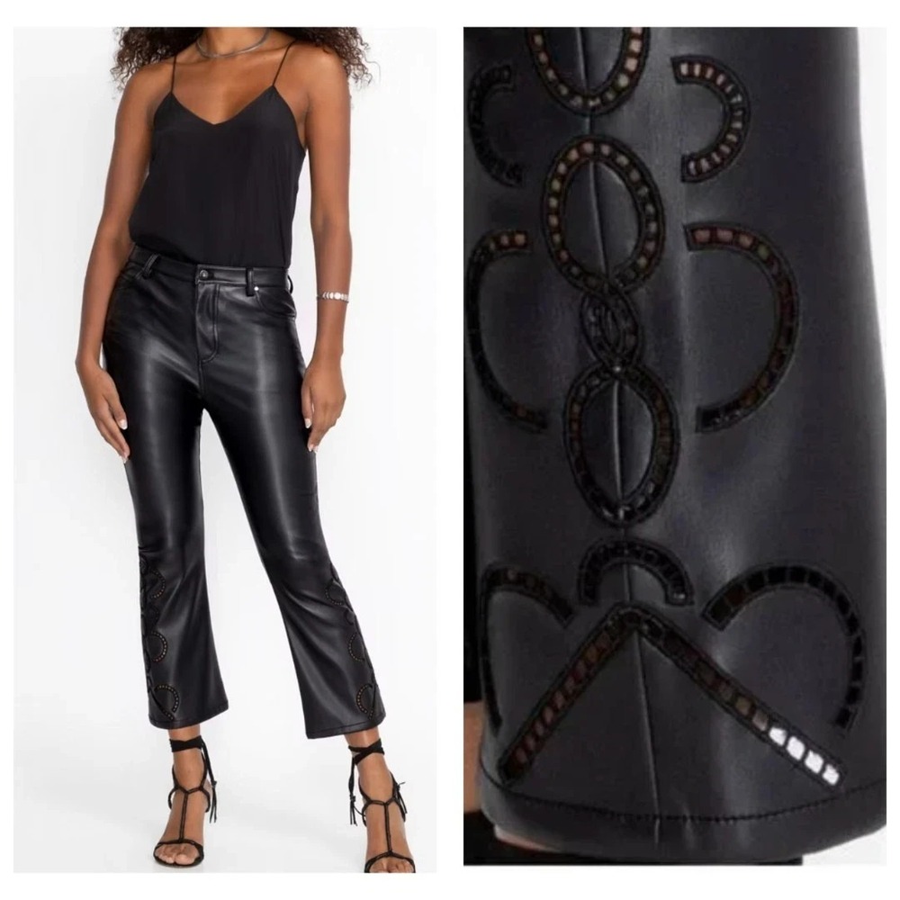Johnny Was Cropped Baby Boot Vegan Leather Pant Cutout Detail Womens 28 Black